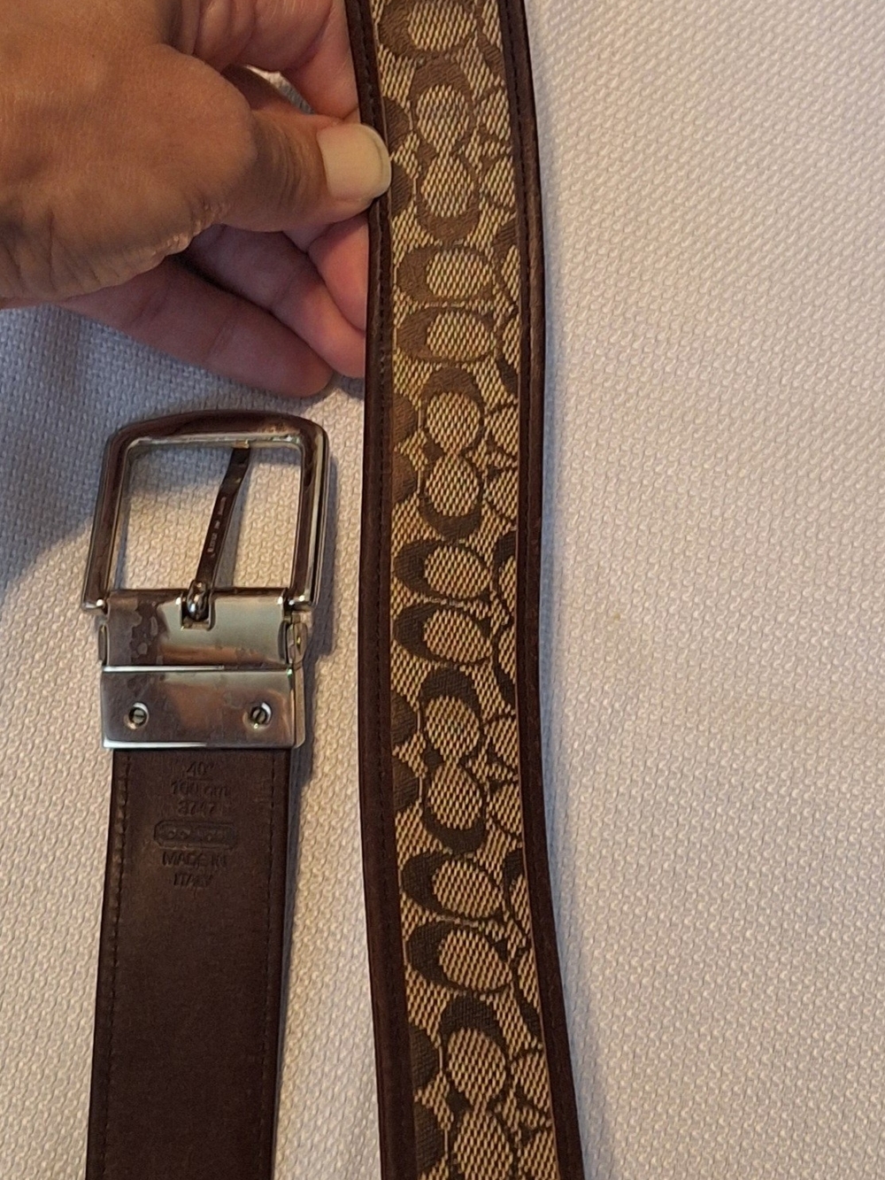 Coach Signature Logo canvas leather Belt Brown/Beige Men's Size 40 Made In Italy - Picture 8 of 8
